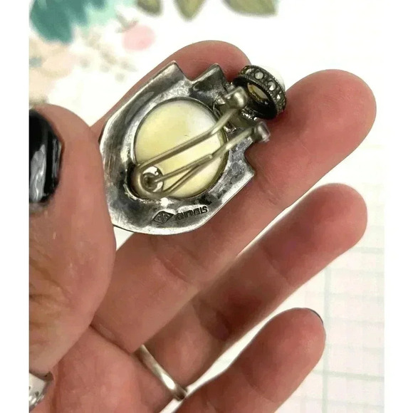 VTG Judith Jack Sterling Silver Faux Pearl Marcasite Earrings JJ Signed 19 Grams - Picture 10 of 16